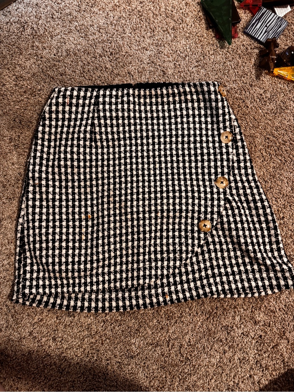 Anthropologie Black & White Houndstooth Button-Detail Mini Skirt
